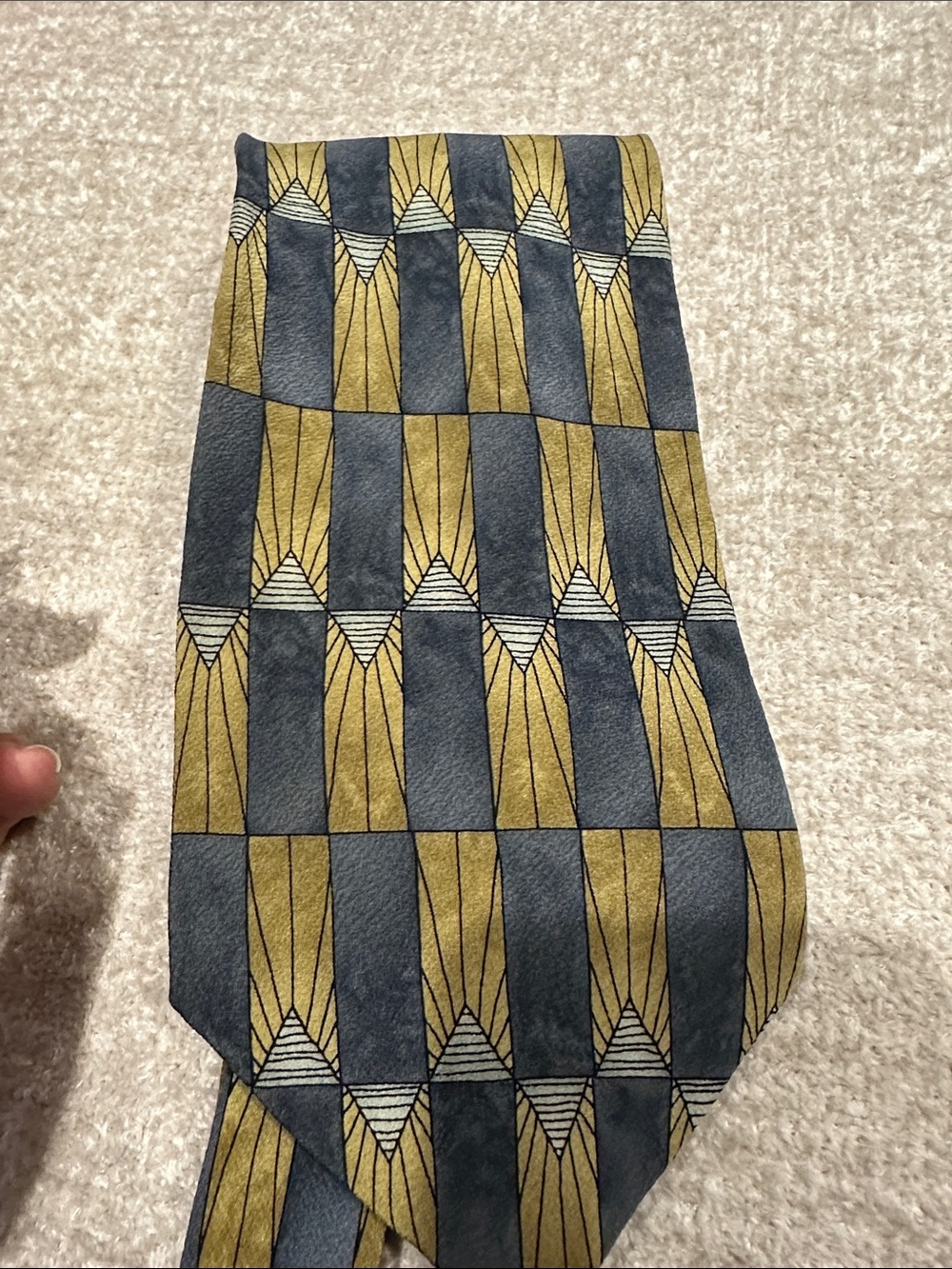 Grateful Dead Vintage Men's Geometric Silk Tie in Gold and Blue